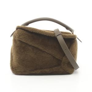 Loewe Puzzle Small Shearling Handbag Khaki